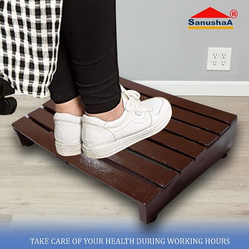 Sanushaa Under Desk Wooden Foot Rest Coffee for relex legs and feet promotes stress free posture and reduces pressure on the back of the