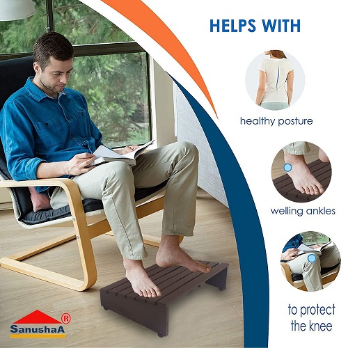 Sanushaa Under Desk Wooden Foot Rest Coffee for relex legs and feet promotes stress free posture and reduces pressure on the back of the