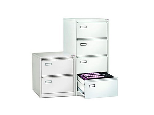 Godrej Vertical Filing Cabinet 4 Drawer, An anti-tipping mechanism that allows only one drawer to be opened at a time to prevent toppling.