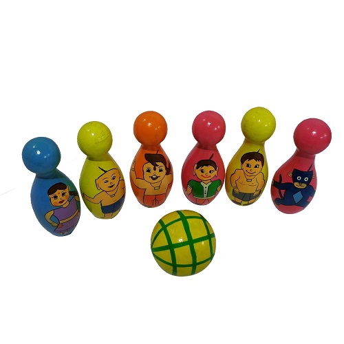 BANI Wooden Printed Bowling Game Set Multi Color 6, Sanushaa is your Auth. supplier, Buy from sanushaa store or what's up 8826891304.