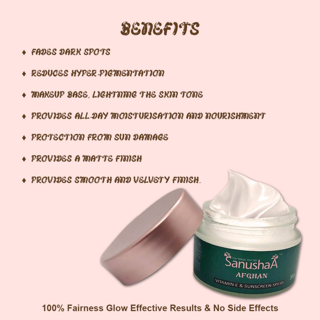 Sanushaa Afghan Face Cream bottle with natural ingredients