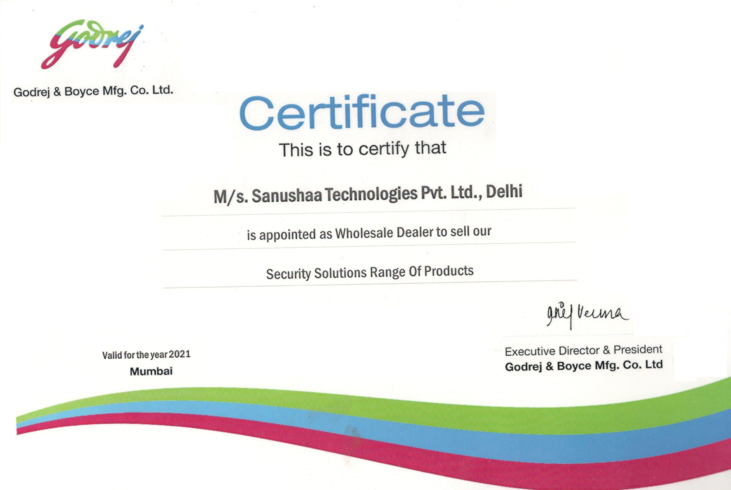 Godrej Security Solutions Certificate