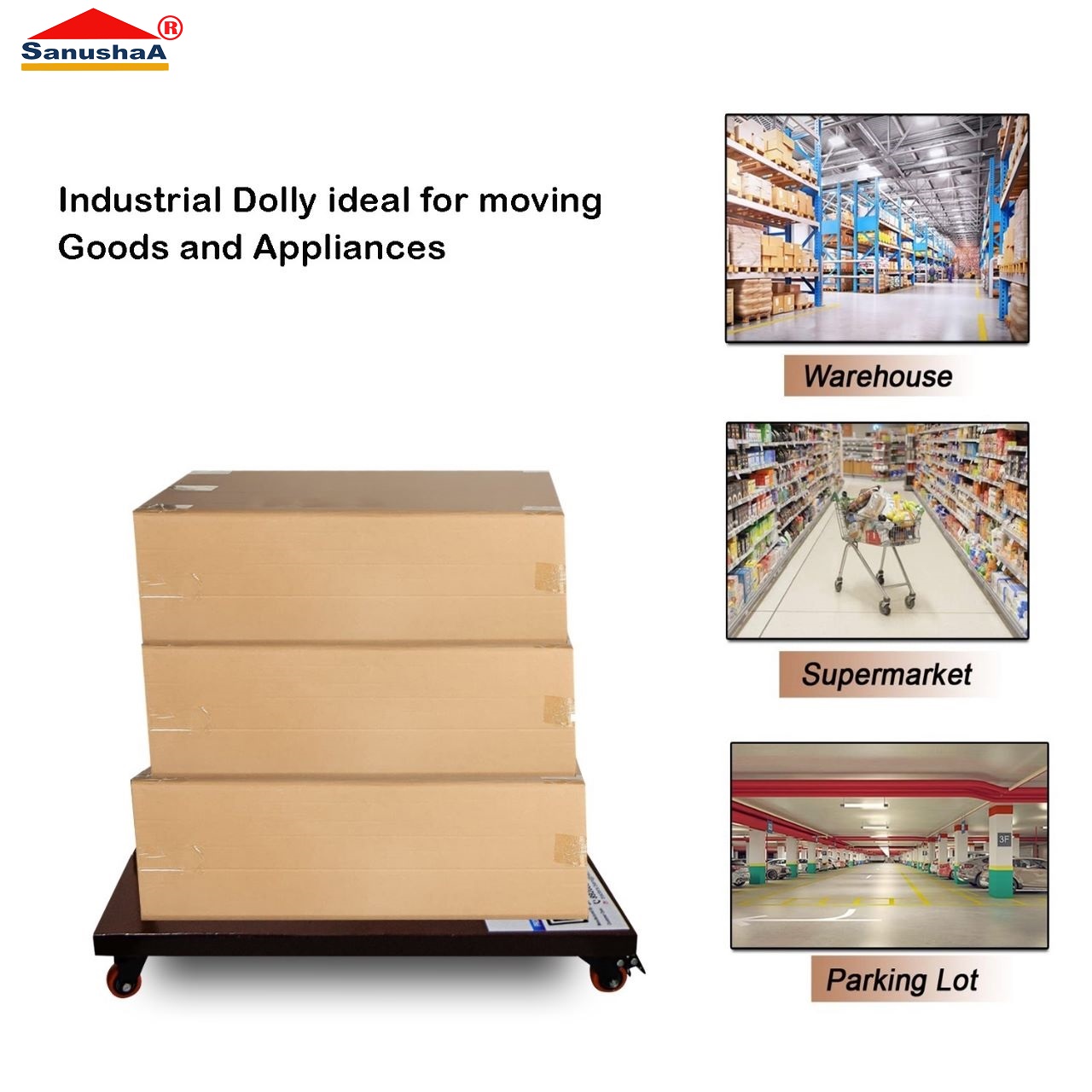 Sanushaa Iron Made Industrial Moving Trolley 450 kg, Heavy Duty Roller Transport Trolley Aid with wheels. Call 8826891304 or visit www.sanushaa.in