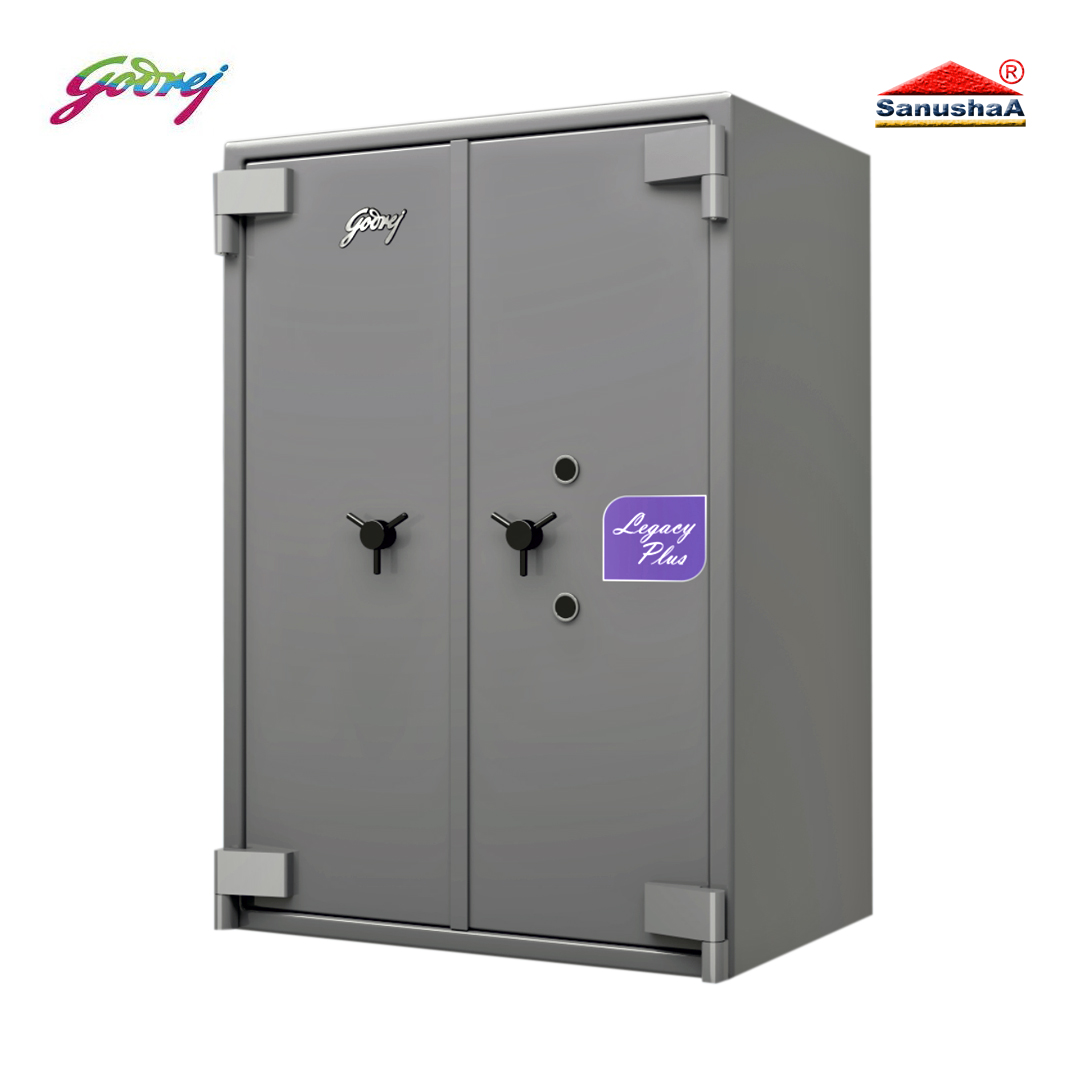 A secure Godrej Legacy Plus Double Door Safe with a digital keypad, featuring a double-door design and fire-resistant construction.