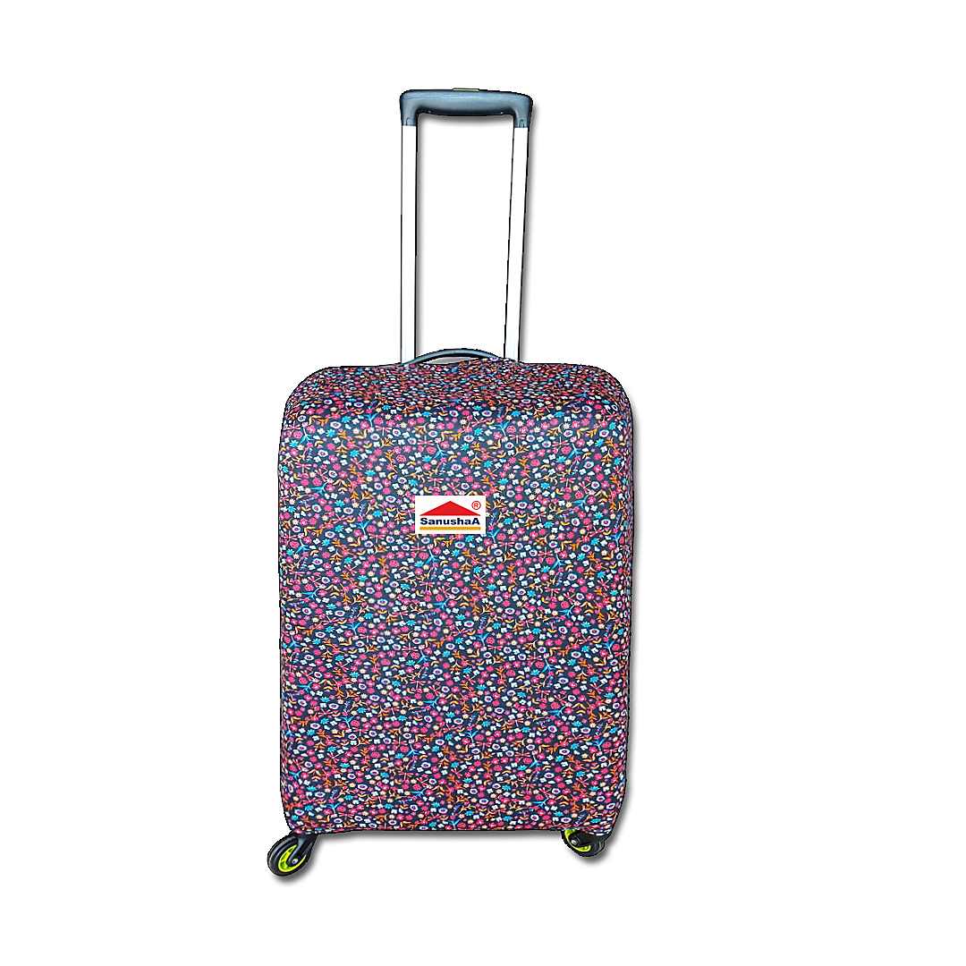 Sanushaa Flower Prints Stretchable Luggage Protection Cover | Size Medium 65cm (24 Inch), Black Colour