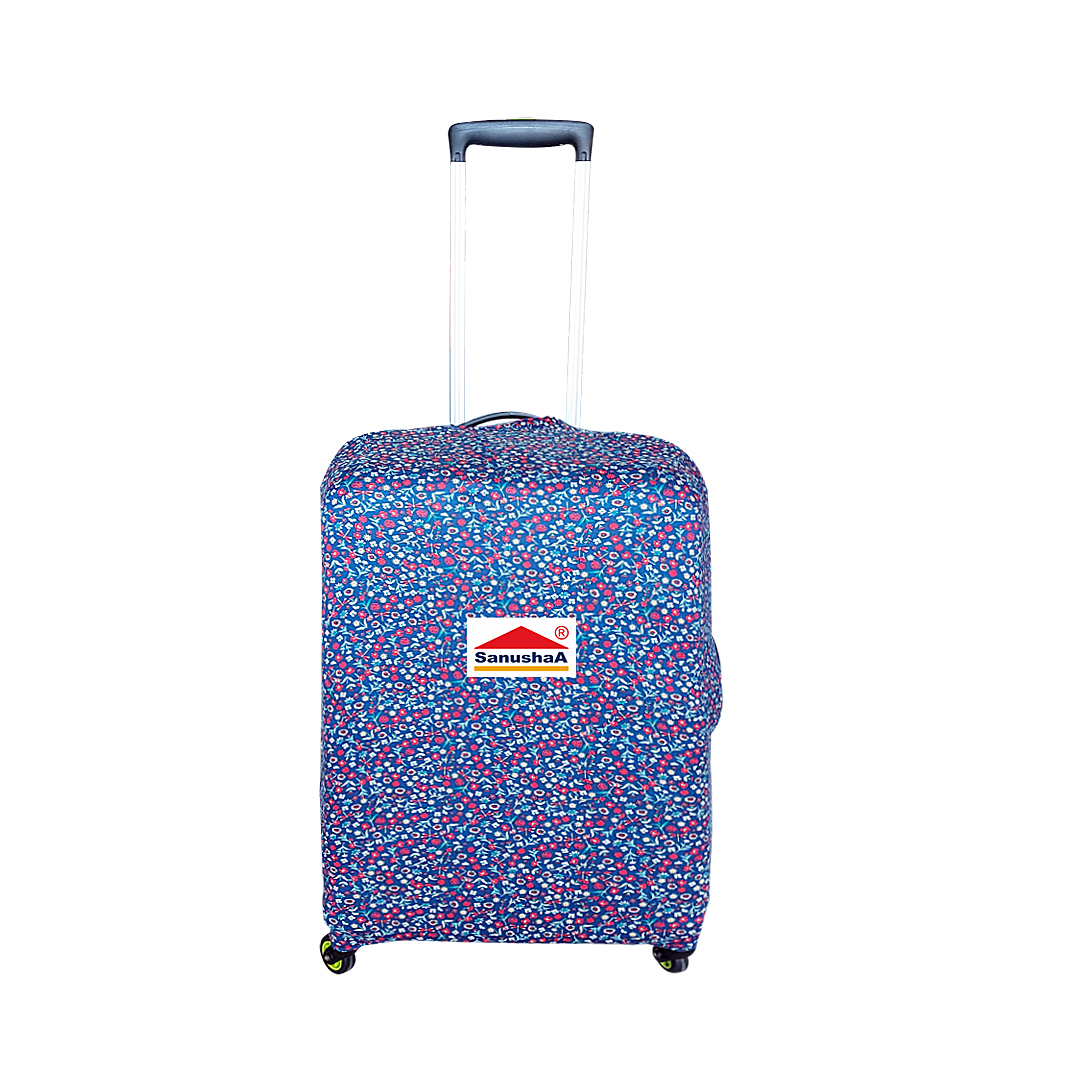 Sanushaa Flower Prints Stretchable Luggage Protection Cover | Size Medium 65cm (24 Inch), Blue Colour