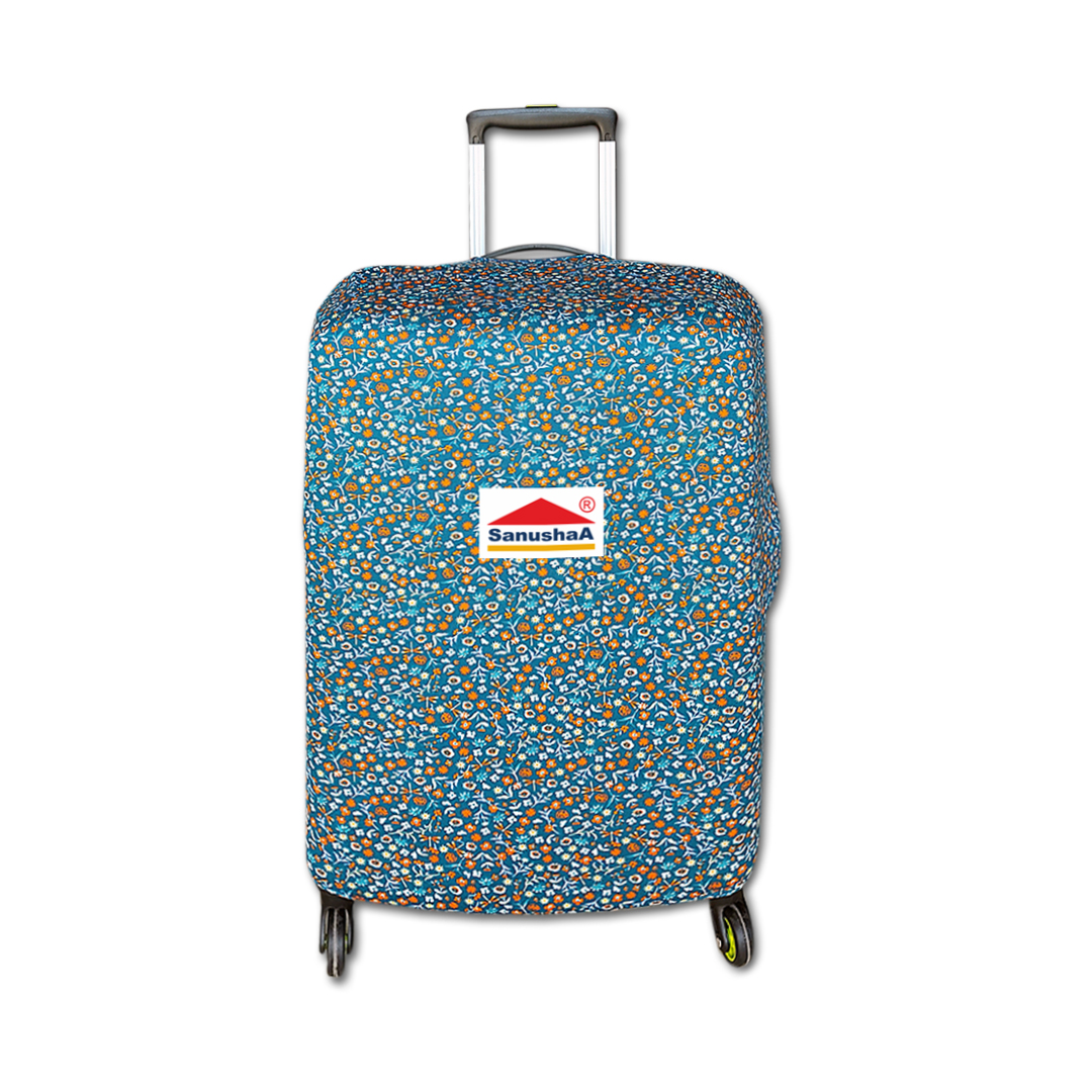 Sanushaa Flower Prints Stretchable Luggage Protection Cover | Size Large 75cm (28 Inch), Green Colour